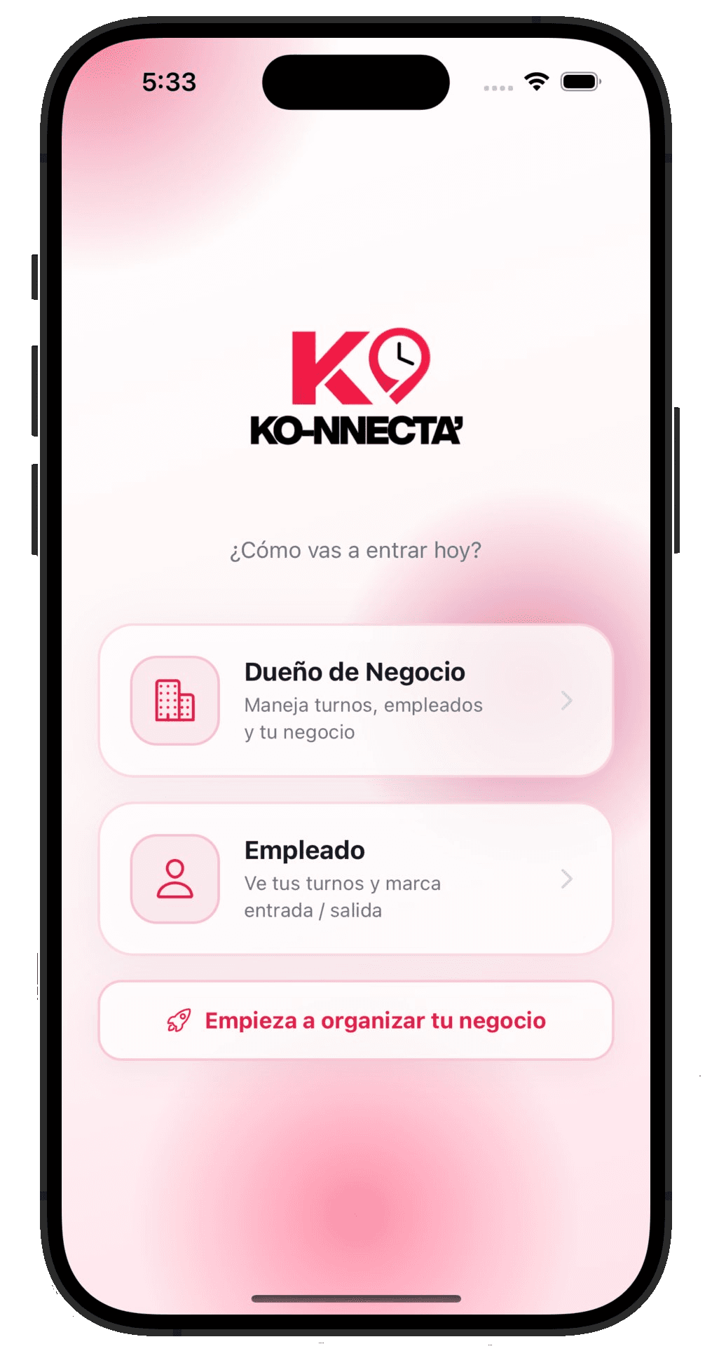 Ko-nnecta' — pantalla de inicio